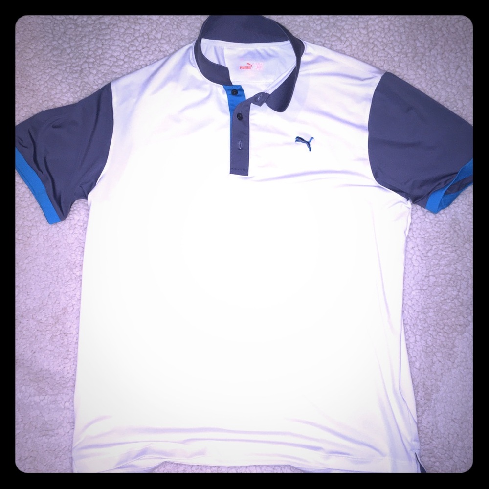 Puma Blue and Gray Polo Shirt with Color-Blocking Design